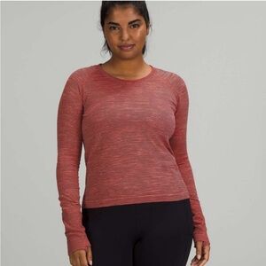 Lululemon Swiftly Tech Long Sleeve Race Length Chroma Check Stripe Raspberry